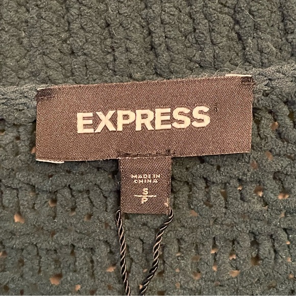 EXPRESS Hunter green sweater Small scoop neck balloon sleeves chenille knit - Picture 3 of 10